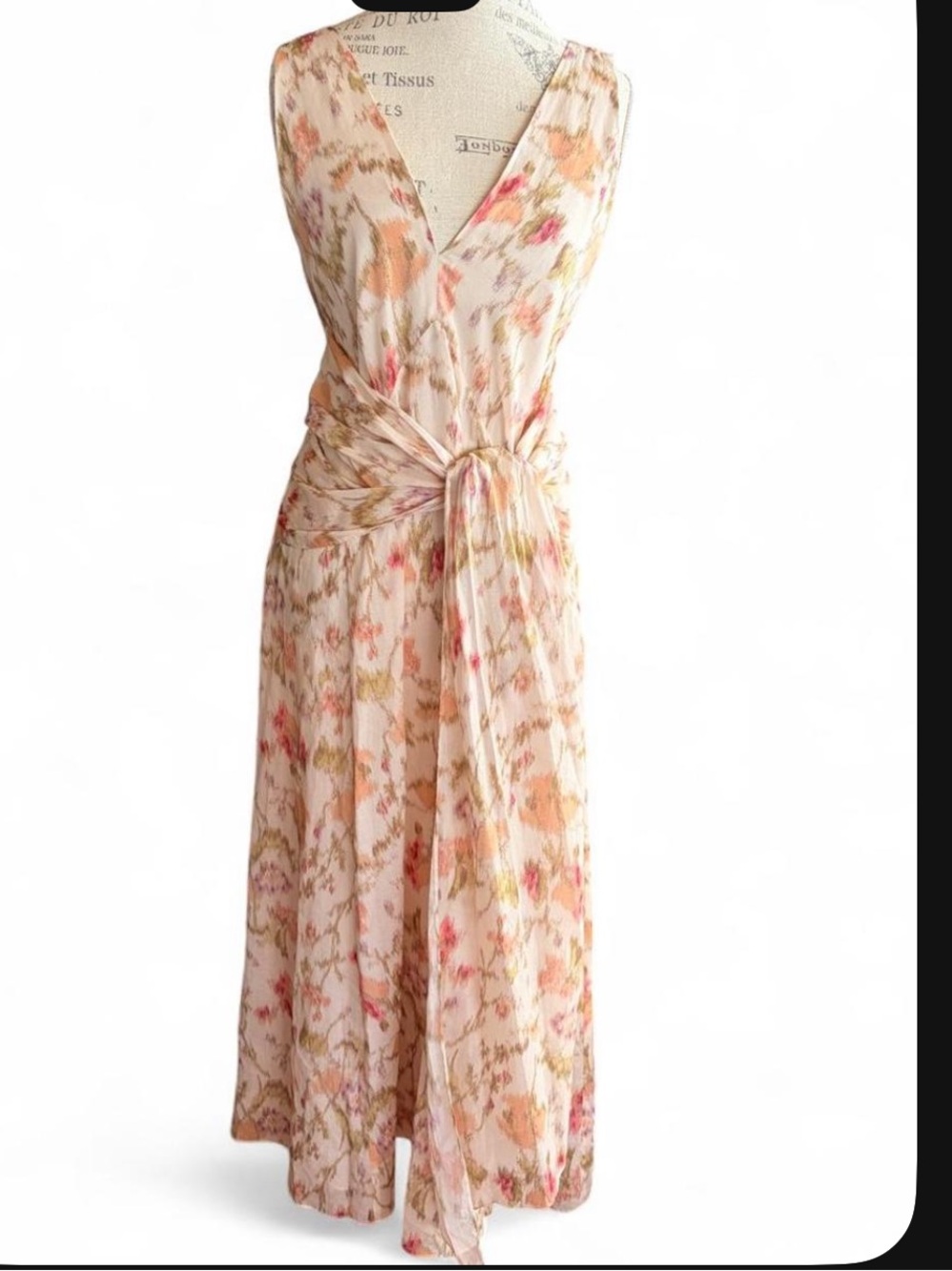 Rebecca Taylor Floral Cotton Front Tie Midi Dress Size 6 Sleeveless Cottagecore - Picture 8 of 9